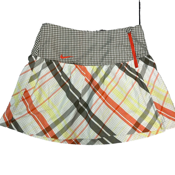 Nike Golf Sport Skirt size 2 Dri Fit Orange Olive Plaid Short A Line Pockets - Picture 1 of 8